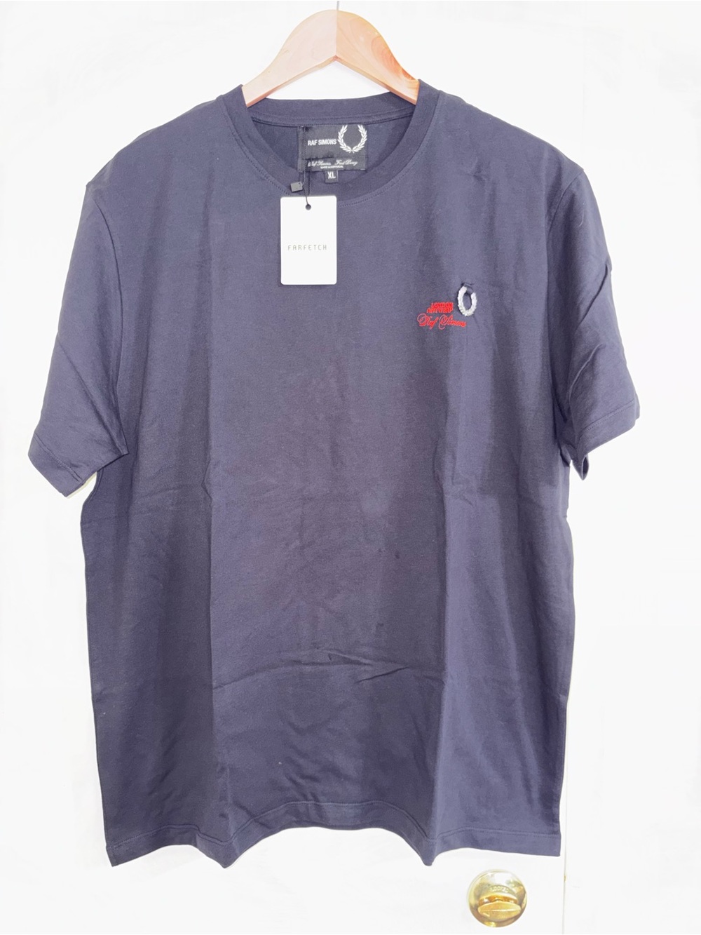 Raf Simons x Fred Perry Laurel Wreath Logo T-Shirt Navy XL New Embroidered